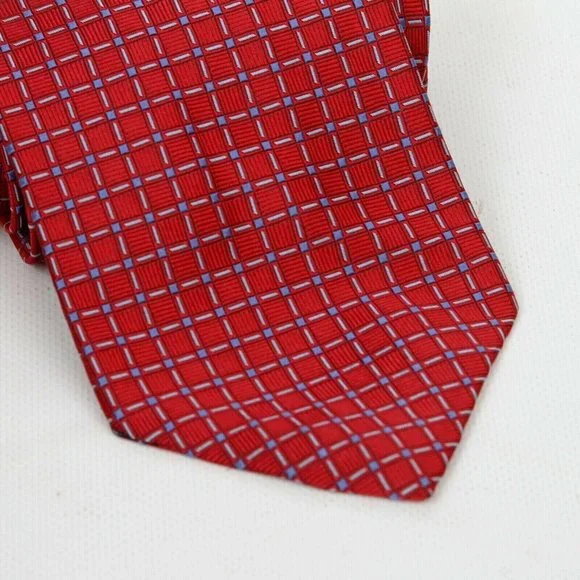 Brooks Brothers 346 Red Blue Squares Pattern Pure Silk Mens Necktie Tie Ties USA - Picture 2 of 3